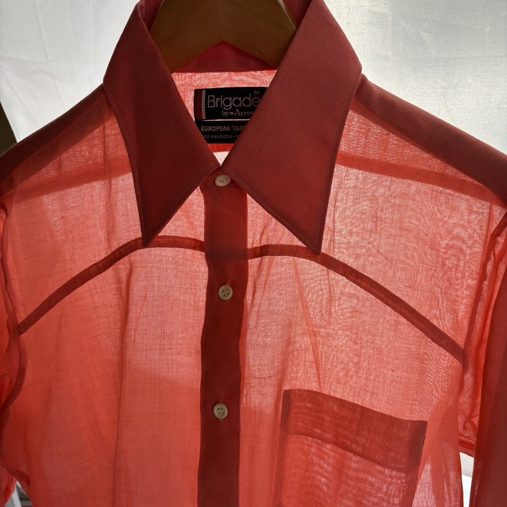 Vtg Brigade By Arrow Shirt Mens Medium Pink Paper Thin Disco 70s Rockabilly NOS - Picture 5 of 8